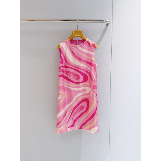 Pucci Printed Dress ✨ 100% heavyweight silk twill with Labirinto pink swirl print. Lined with tulle. Wide fixed round neck, concealed back zipper and straight hem.  Sizes: 36, 38, 40, 42