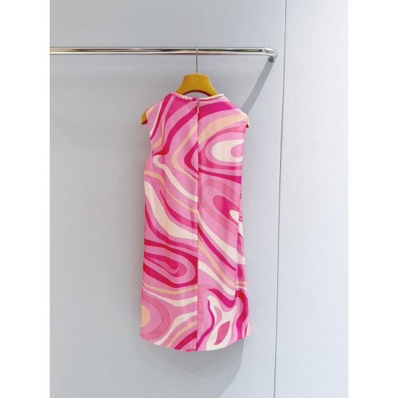 Pucci Printed Dress ✨ 100% heavyweight silk twill with Labirinto pink swirl print. Lined with tulle. Wide fixed round neck, concealed back zipper and straight hem.  Sizes: 36, 38, 40, 42