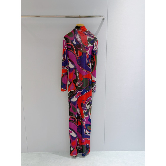 Pucci Tulle Stand‑Collar Dress ✨ Tulle cover‑up maxi dress crafted from mesh fabric. Tailored fit with great stretch, stand‑collar design and delicate ruffle details. Each printed piece is unique.  Sizes: 36, 38, 40, 42