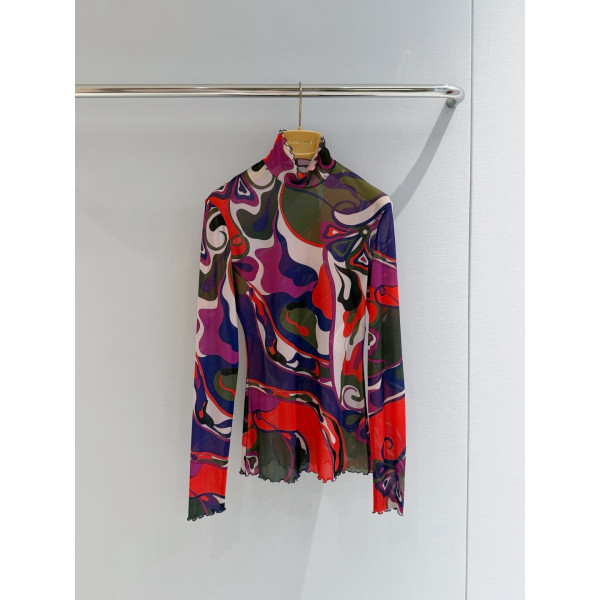 Pucci Sheer Tulle Top ✨ All‑over print featuring the archival "Marmo" swirl motif. Tulle cover‑up‑style top.  Sizes: 36, 38, 40, 42