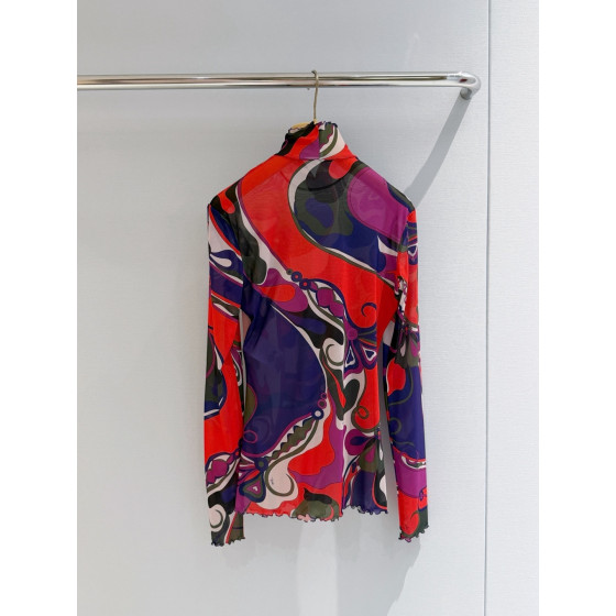 Pucci Sheer Tulle Top ✨ All‑over print featuring the archival "Marmo" swirl motif. Tulle cover‑up‑style top.  Sizes: 36, 38, 40, 42