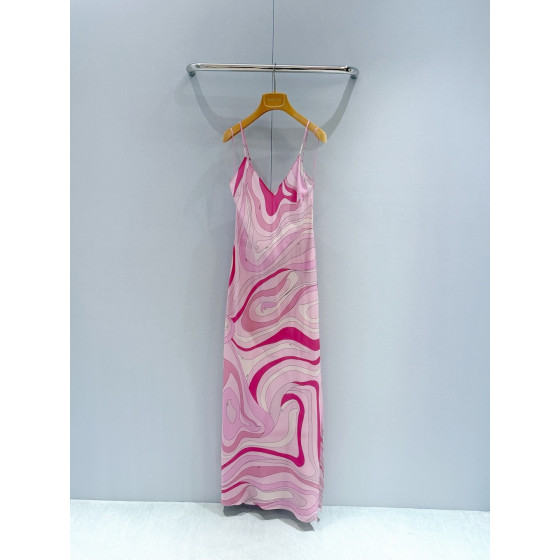 Pucci Strap Silk Dress ✨ 100% silk crepe. V‑neck pull‑on style with Marmo print motif. Side slit, lightweight fabric with fluid drape.  Sizes: 36, 38, 40, 42