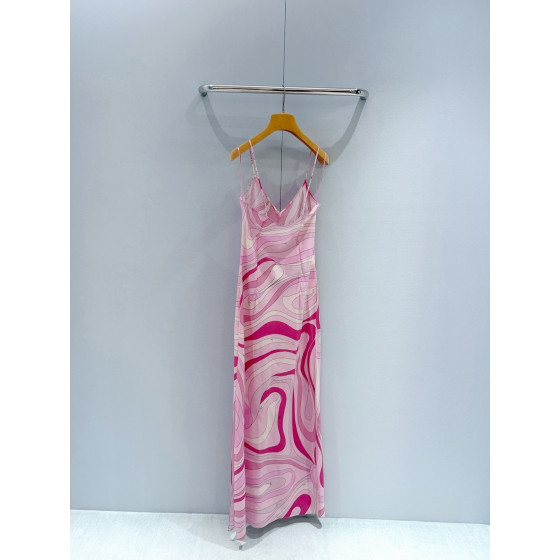 Pucci Strap Silk Dress ✨ 100% silk crepe. V‑neck pull‑on style with Marmo print motif. Side slit, lightweight fabric with fluid drape.  Sizes: 36, 38, 40, 42