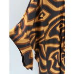 Pucci Silk Caftan Dress ✨ Crafted from premium 100% silk twill, adorned with black‑and‑gold Labirinto print. Features a roomy silhouette and cape‑style sleeves that tie at the wrists.  Size: One‑size‑fits‑all