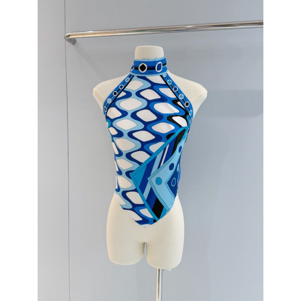 Pucci Blue Halter Top ✨ 100% silk twill with all‑over signature geometric swirl print. Halter‑neck open‑back tie design. Each piece features placement‑specific printing.  Size: One‑size‑fits‑all