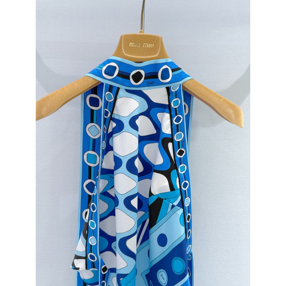 Pucci Blue Halter Top ✨ 100% silk twill with all‑over signature geometric swirl print. Halter‑neck open‑back tie design. Each piece features placement‑specific printing.  Size: One‑size‑fits‑all