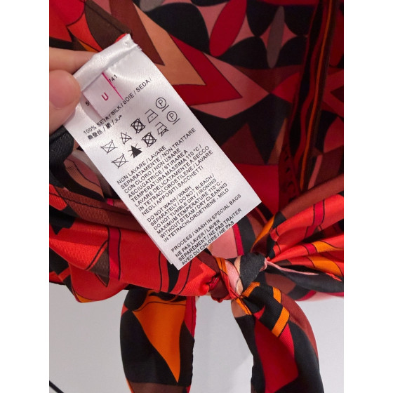 Pucci Manuba‑Print Top ✨ 100% silk twill. All‑over signature Manuba placement print rendered in striking orange, red and black colorway.  Size: One‑size‑fits‑all