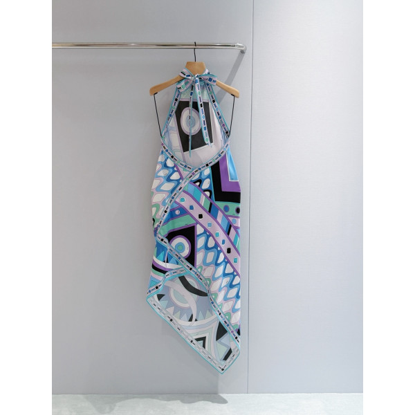 Pucci Vivara Silk Dress ✨ 100% heavyweight silk twill. Tie‑halter neck with flowing sash detail, finished with an asymmetrical hem.  Sizes: 36, 38, 40, 42