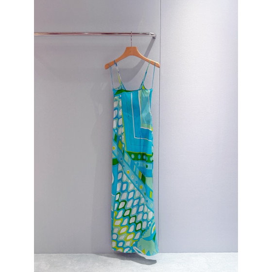 Pucci Strap Silk Dress ✨ 100% silk crepe. Pull‑on style with V‑neck. Slip maxi dress rendered in bold, eye‑catching vivid print, featuring side slits.  Sizes: 36, 38, 40, 42