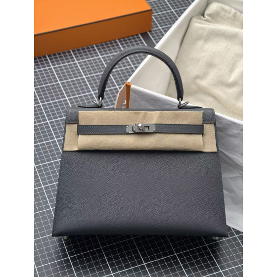 kelly 25cm bag H0 Gris Misty Epsom leather Silver hardware