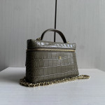 Top-grade crocodile pattern cowhide handheld makeup bag, LP style, with genuine leather interior and exterior, rice box bag, chain messenger bag, single shoulder bag, 19cm
