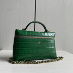 Top-grade crocodile pattern cowhide handheld makeup bag, LP style, with genuine leather interior and exterior, rice box bag, chain messenger bag, single shoulder bag, 19cm