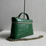 Top-grade crocodile pattern cowhide handheld makeup bag, LP style, with genuine leather interior and exterior, rice box bag, chain messenger bag, single shoulder bag, 19cm