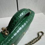 Top-grade crocodile pattern cowhide handheld makeup bag, LP style, with genuine leather interior and exterior, rice box bag, chain messenger bag, single shoulder bag, 19cm