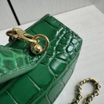 Top-grade crocodile pattern cowhide handheld makeup bag, LP style, with genuine leather interior and exterior, rice box bag, chain messenger bag, single shoulder bag, 19cm