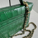 Top-grade crocodile pattern cowhide handheld makeup bag, LP style, with genuine leather interior and exterior, rice box bag, chain messenger bag, single shoulder bag, 19cm