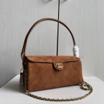 Top-tier Chanel 26a suede nubuck bowling tote bag, baguette bag, cylindrical bag, genuine leather inside and outside, chain cross-body messenger bag, 23*11