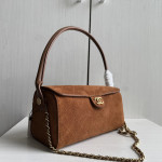 Top-tier Chanel 26a suede nubuck bowling tote bag, baguette bag, cylindrical bag, genuine leather inside and outside, chain cross-body messenger bag, 23*11