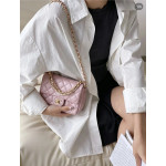 Top-tier Chanel diamond-pattern lambskin CF small square bag, square fat bag, pearl chain, vintage hardware, chain crossbody, shoulder bag, 19*14