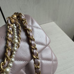 Top-tier Chanel diamond-pattern lambskin CF small square bag, square fat bag, pearl chain, vintage hardware, chain crossbody, shoulder bag, 19*14