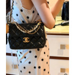 Top-tier Chanel diamond-pattern lambskin CF small square bag, square fat bag, pearl chain, vintage hardware, chain crossbody, messenger bag, large size 19*14, small size 17*12