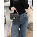 Top-tier Chanel diamond-pattern lambskin CF small square bag, square fat bag, pearl chain, vintage hardware, chain crossbody, messenger bag, large size 19*14, small size 17*12