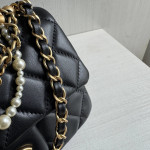 Top-tier Chanel diamond-pattern lambskin CF small square bag, square fat bag, pearl chain, vintage hardware, chain crossbody, messenger bag, large size 19*14, small size 17*12