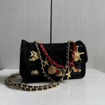 Top-tier 26CM Chanel CF Big Mini 20cm Badge Hardware Decoration Grid Hollow Chain Bag Coco Beach Series Woven Fishing Net Bag Crossbody Shoulder Bag