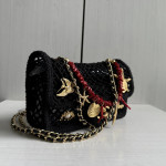 Top-tier 26CM Chanel CF Big Mini 20cm Badge Hardware Decoration Grid Hollow Chain Bag Coco Beach Series Woven Fishing Net Bag Crossbody Shoulder Bag