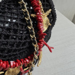 Top-tier 26CM Chanel CF Big Mini 20cm Badge Hardware Decoration Grid Hollow Chain Bag Coco Beach Series Woven Fishing Net Bag Crossbody Shoulder Bag
