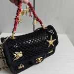 Top-tier 26CM Chanel CF Big Mini 20cm Badge Hardware Decoration Grid Hollow Chain Bag Coco Beach Series Woven Fishing Net Bag Crossbody Shoulder Bag