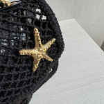 Top-tier 26CM Chanel CF Big Mini 20cm Badge Hardware Decoration Grid Hollow Chain Bag Coco Beach Series Woven Fishing Net Bag Crossbody Shoulder Bag