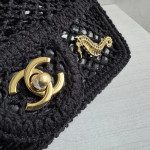 Top-tier 26CM Chanel CF Big Mini 20cm Badge Hardware Decoration Grid Hollow Chain Bag Coco Beach Series Woven Fishing Net Bag Crossbody Shoulder Bag