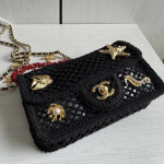 Top-tier 26CM Chanel CF Big Mini 20cm Badge Hardware Decoration Grid Hollow Chain Bag Coco Beach Series Woven Fishing Net Bag Crossbody Shoulder Bag