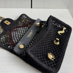 Top-tier 26CM Chanel CF Big Mini 20cm Badge Hardware Decoration Grid Hollow Chain Bag Coco Beach Series Woven Fishing Net Bag Crossbody Shoulder Bag