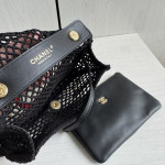 Top-tier 26CM Chanel CF Big Mini 20cm Badge Hardware Decoration Grid Hollow Chain Bag Coco Beach Series Woven Fishing Net Bag Crossbody Shoulder Bag