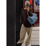 Top-tier Chanel 26a diamond-pattern denim CF style clamshell bag, underarm bag maxi, cross-body shoulder bag, genuine leather inside and outside, large size 38cm