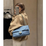 Top-tier Chanel 26a diamond-pattern denim CF style clamshell bag, underarm bag maxi, cross-body shoulder bag, genuine leather inside and outside, large size 38cm
