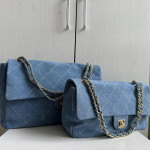 Top-tier Chanel 26a diamond-pattern denim CF style clamshell bag, underarm bag maxi, cross-body shoulder bag, genuine leather inside and outside, large size 38cm