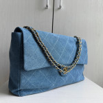Top-tier Chanel 26a diamond-pattern denim CF style clamshell bag, underarm bag maxi, cross-body shoulder bag, genuine leather inside and outside, large size 38cm