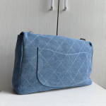Top-tier Chanel 26a diamond-pattern denim CF style clamshell bag, underarm bag maxi, cross-body shoulder bag, genuine leather inside and outside, large size 38cm