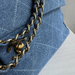 Top-tier Chanel 26a diamond-pattern denim CF style clamshell bag, underarm bag maxi, cross-body shoulder bag, genuine leather inside and outside, large size 38cm