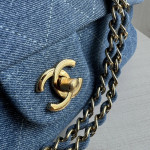 Top-tier Chanel 26a diamond-pattern denim CF style clamshell bag, underarm bag maxi, cross-body shoulder bag, genuine leather inside and outside, large size 38cm