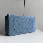 Top-tier Chanel 26a diamond-pattern denim CF style clamshell bag, underarm bag maxi, cross-body shoulder bag, genuine leather inside and outside, large size 38cm