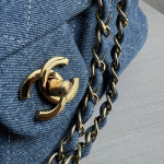Top-tier Chanel 26a diamond-pattern denim CF style clamshell bag, underarm bag maxi, cross-body shoulder bag, genuine leather inside and outside, large size 38cm