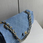 Top-tier Chanel 26a diamond-pattern denim CF style clamshell bag, underarm bag maxi, cross-body shoulder bag, genuine leather inside and outside, large size 38cm