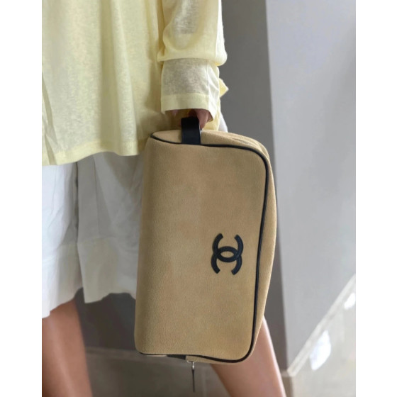 Top-tier Chanel 26m Coco Beach series makeup bag, made of genuine leather, suede, and nubuck, with a suede handbag, small size 22*13, large size 29*17