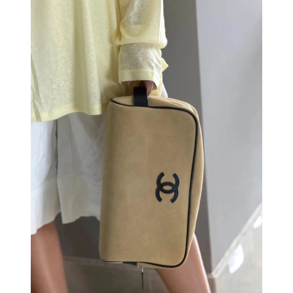 頂级 c香小香 26m coco beach系列化妆包 真皮麂皮磨砂皮 翻毛皮手拿包 小号22*13大号29*17