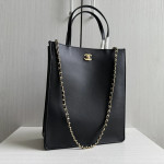 Top-tier Chanel 26a plain weave calfskin music score bag, vertical tote bag, chain tote, handbag, shopping bag, shoulder bag, 28*23