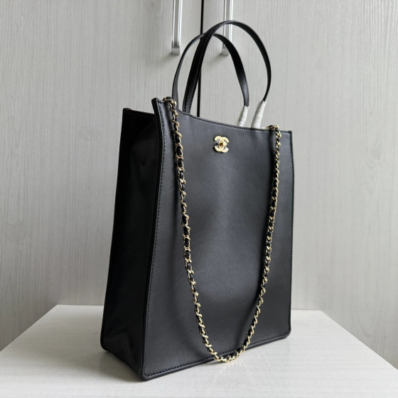 Top-tier Chanel 26a plain weave calfskin music score bag, vertical tote bag, chain tote, handbag, shopping bag, shoulder bag, 28*23
